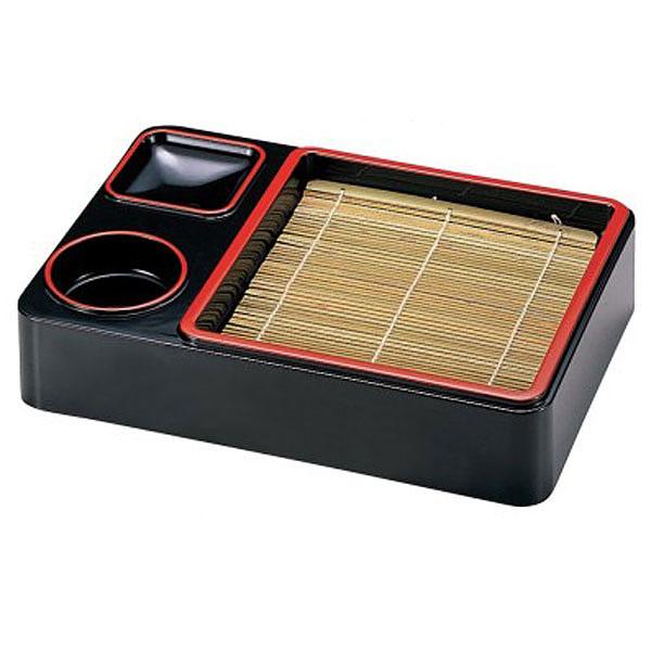 萬葉重 竹ス付 黒天朱 つゆ入・薬味皿セット 和食器 そば皿 そばせいろ