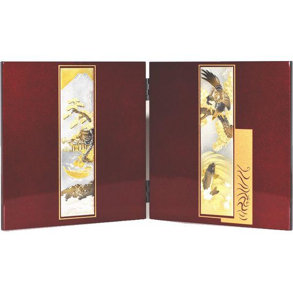 屏風 9号二曲 彫金山水 鯉 高さ27cm ×片幅26cm 168129 : 高田卸方屋