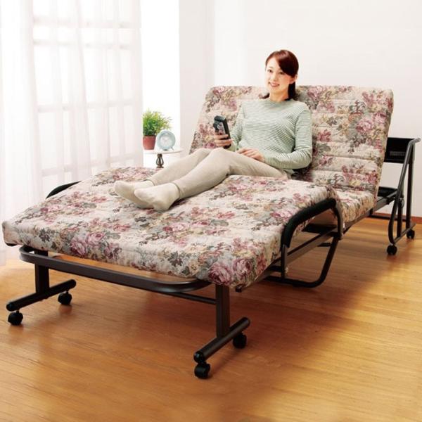 木製棚付き収納式リクライニングベッド 電動タイプ コンセント付 電動