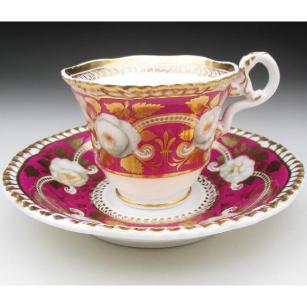 Spode スポード ピンク地金彩薔薇文 カップ＆ソーサー アンティーク 19