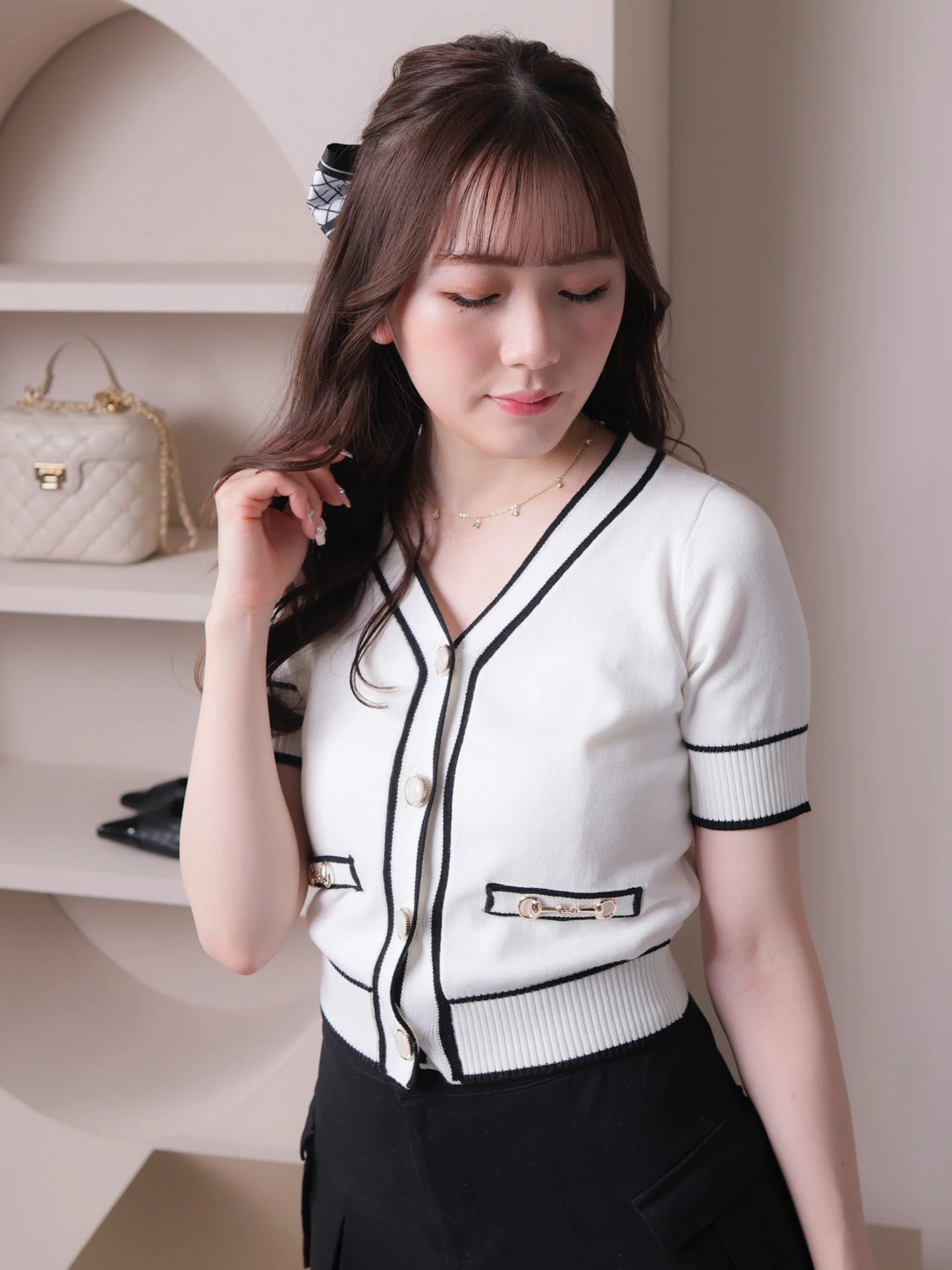 LIP SERVICE（リップサービス）｜ バイカラーハーフニットカーディガン