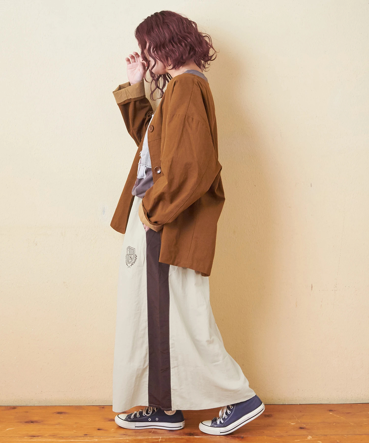 冬クリアランス】ナイロン 配色 ライン ギャザー スカート