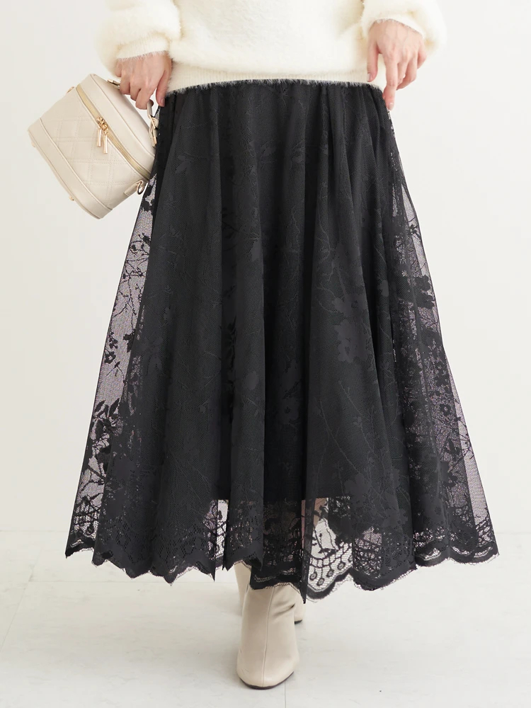 フラワーレースサーキュラースカート（大きいサイズ・ぽっちゃり女子