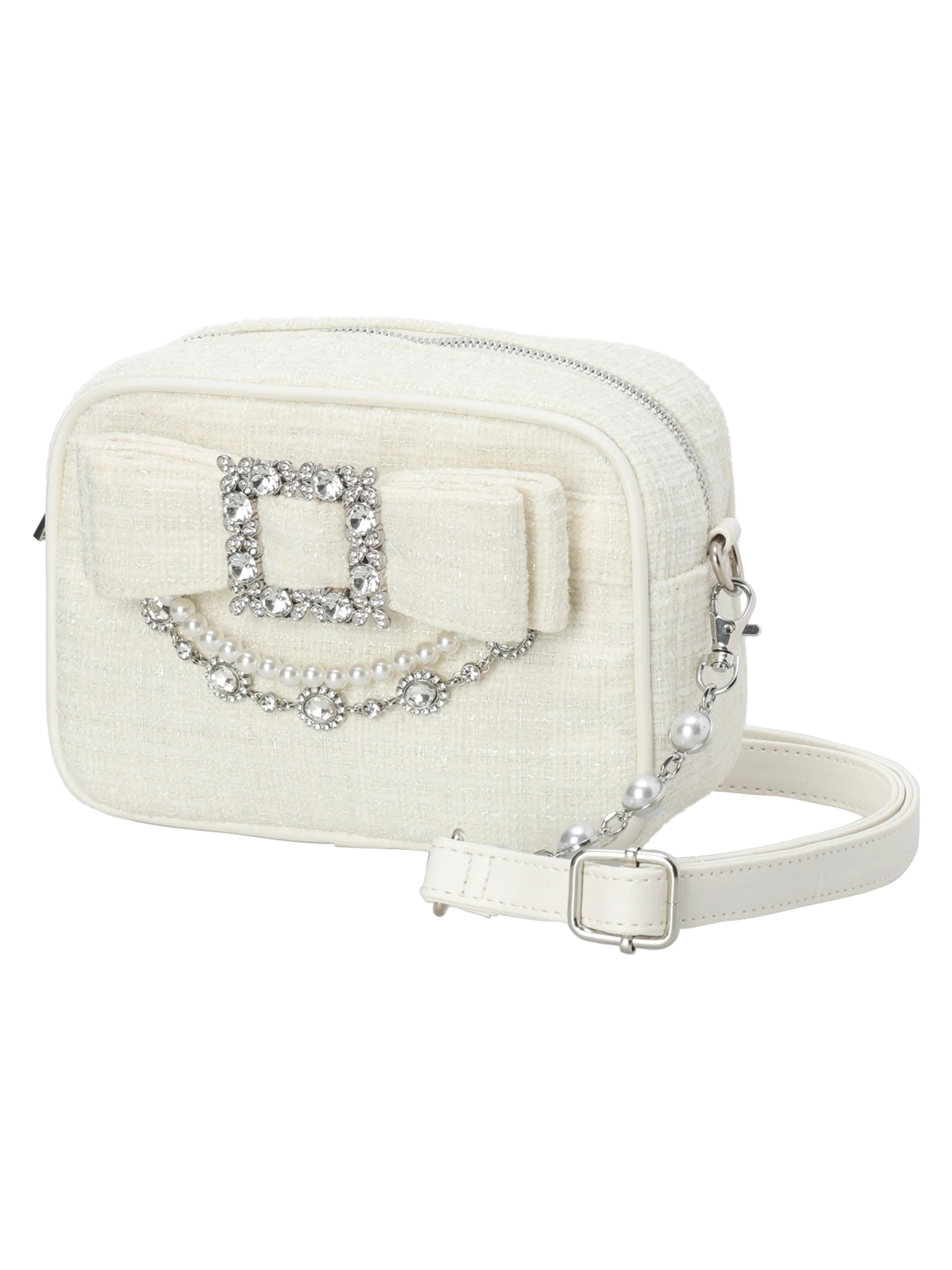 お嬢さんツイードリボンビジューショルダーバッグ（ショルダーバッグ