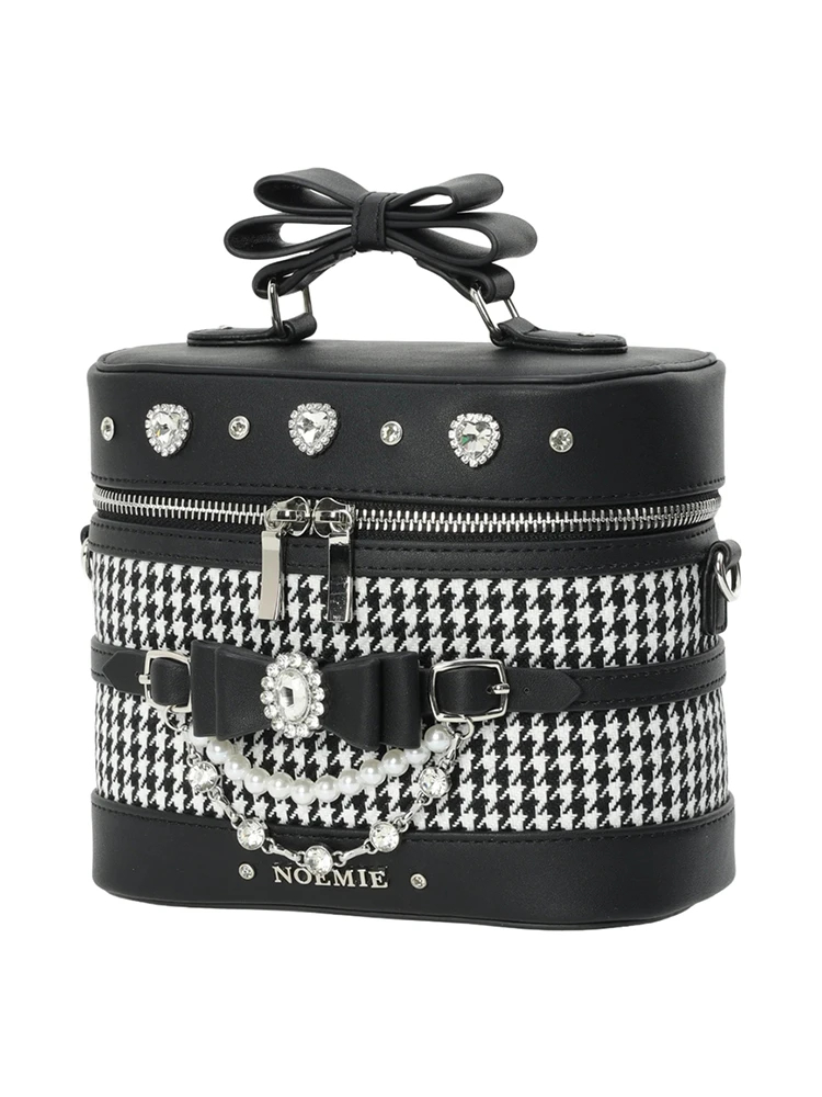 千鳥柄リボンビジューバニティバッグ（ショルダーバッグ｜ピンク