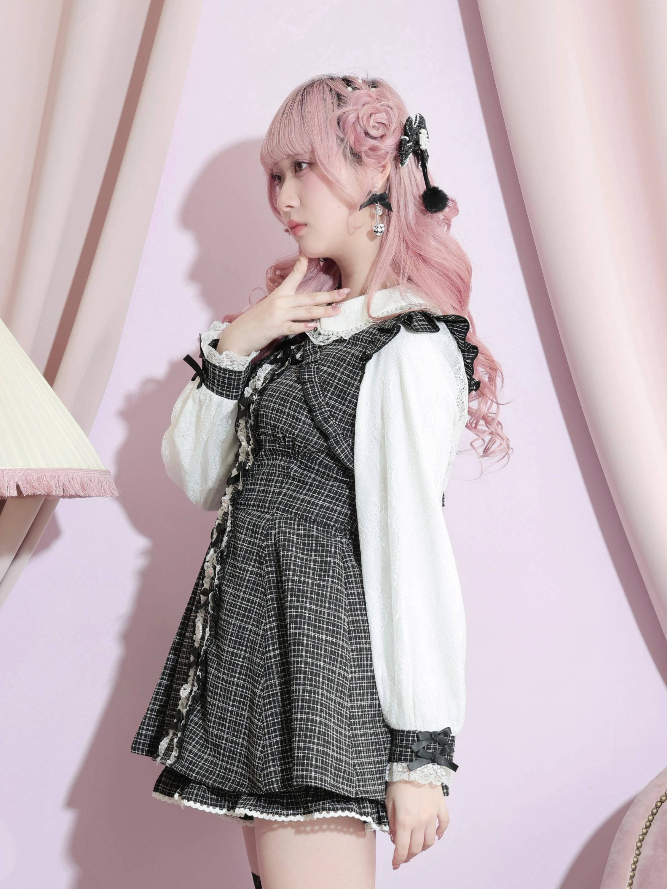 メニーリボンツイードセットアップ（セットアップ｜ピンク・サックス