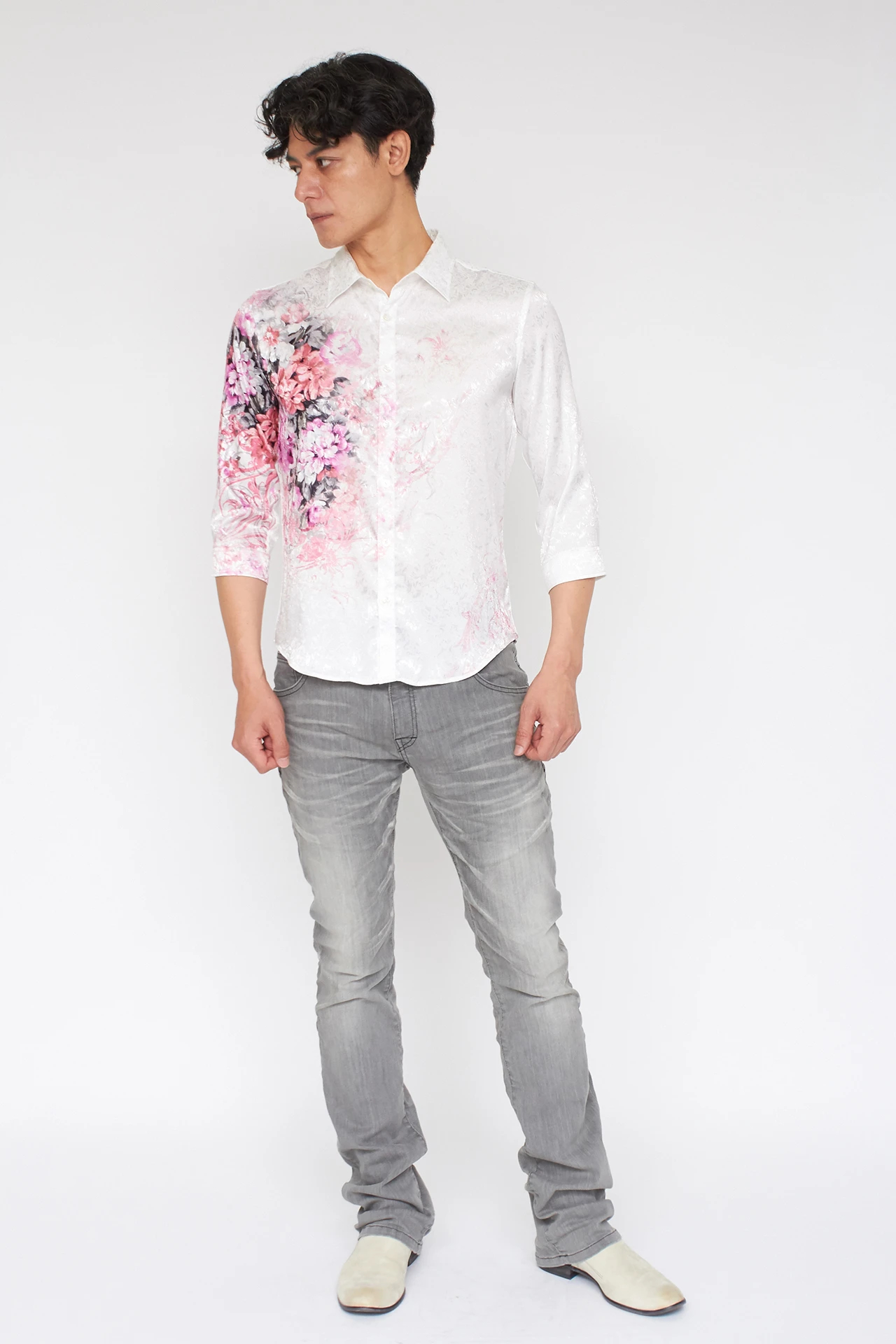 TORNADO MART∴オーナメントフラワープリント7分袖シャツ / TORNADO