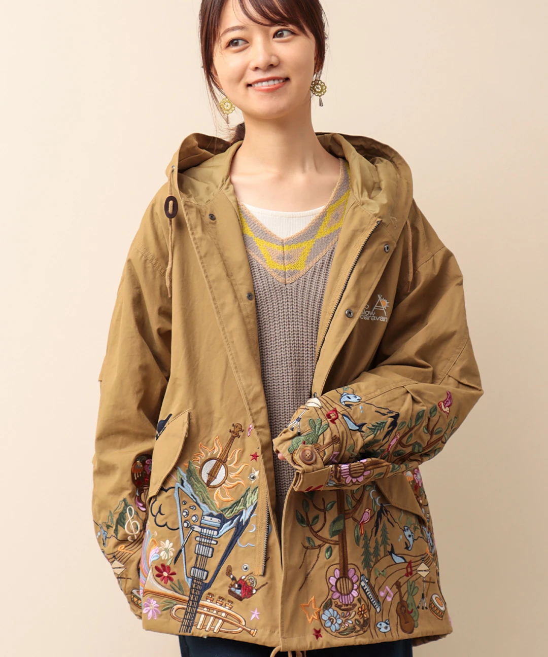 go slow caravan コードクロスパネル刺繍モッズコート【WEB限定