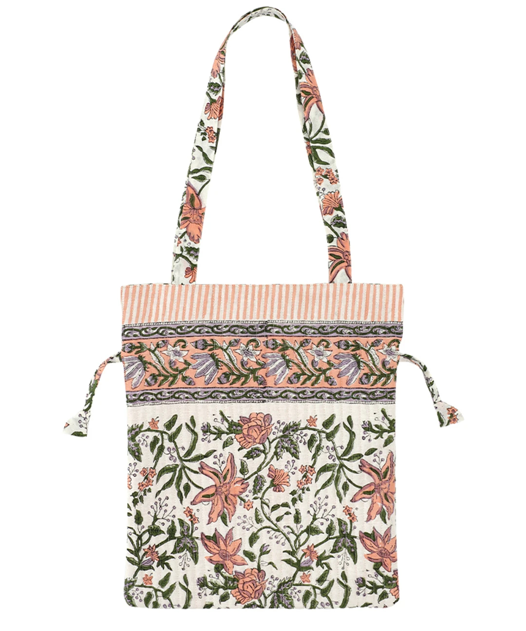 Via India ブロックプリントキルト巾着トートバッグ【WEB限定