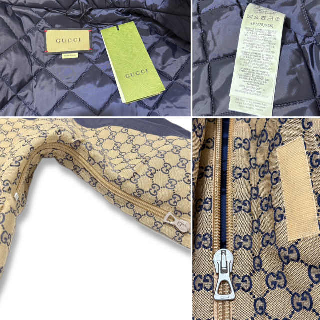 グッチ メンズ GG柄 中綿入り マウンテンジャケットコート ネイビー×茶