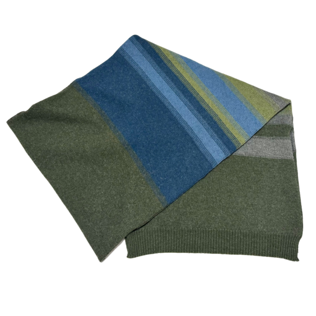 ロロピアーナ メンズ カシミア ニットマフラー カーキ×青緑 Loro Piana