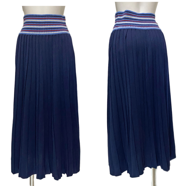 ミュウミュウ ニットプリーツロングスカート ネイビー #40 miu miu