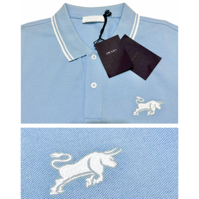 プラダ メンズ 鹿の子 半袖ポロシャツ 水色 #XXXL PRADA
