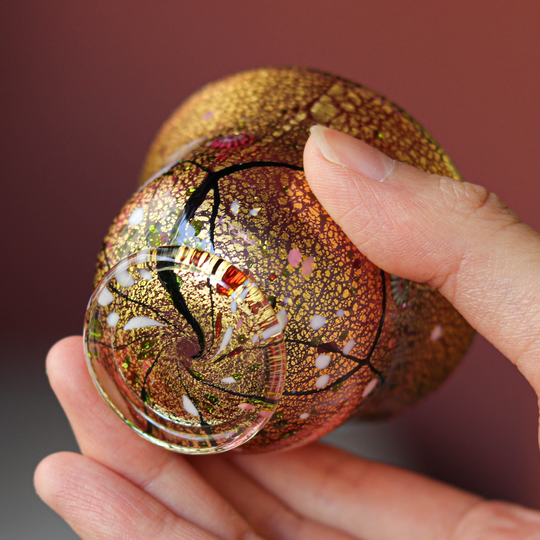 綾ガラス 酒器 | 光琳 雅 ぐい呑み | 金赤 | グラスアート黒木