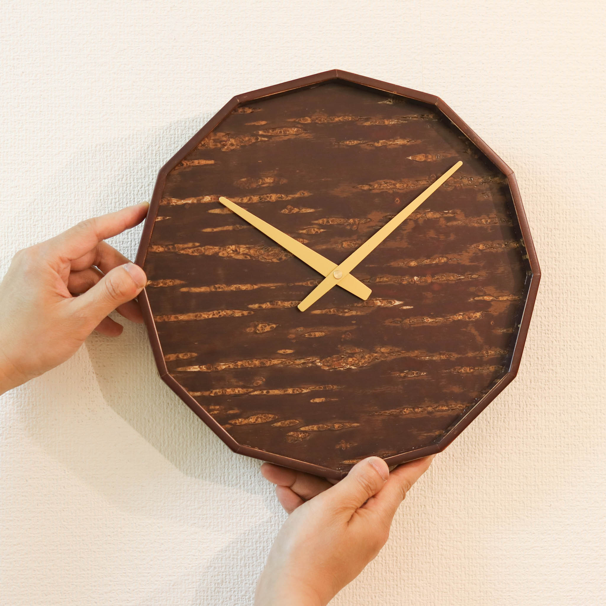 樺細工 壁掛け時計 | 素箱 十二角時計 | 無地皮 | 角館