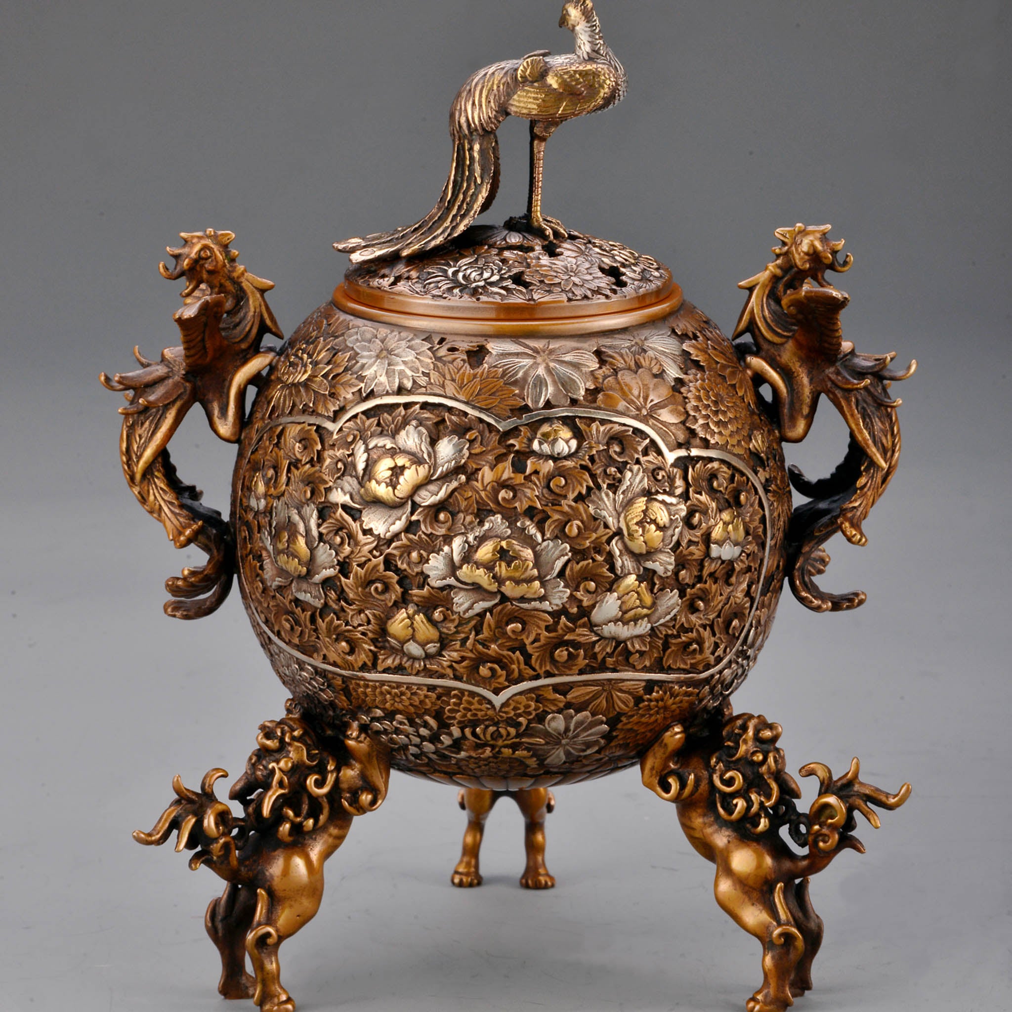 高岡銅器 香炉 | 玉型孔雀 彩色 | 銅 | 喜泉堂