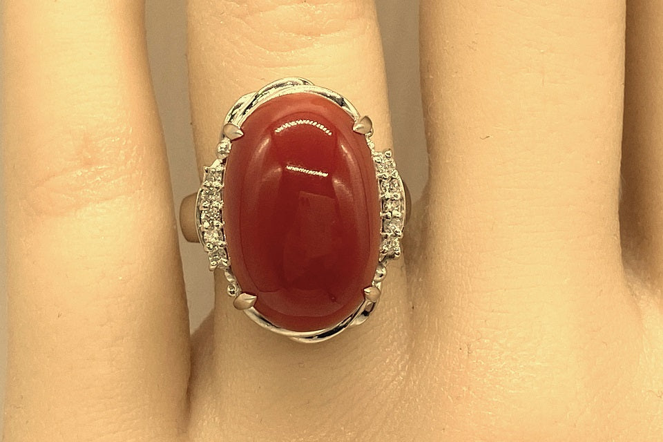 Coral Pt900血赤珊瑚 ダイヤモンドリング (NO.49260) – JEX宝石