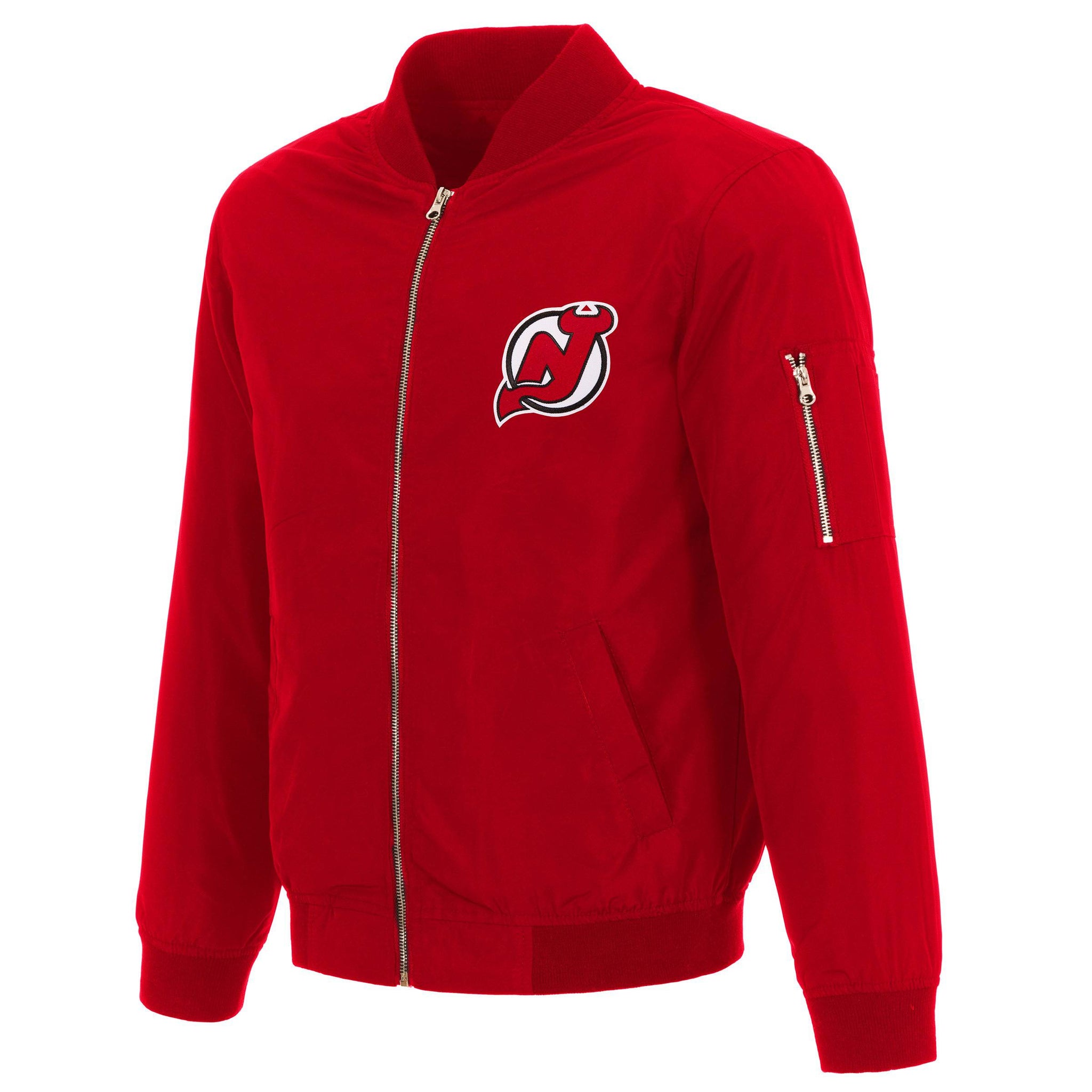 New Jersey Devils JH Design Lightweight Nylon Bomber Jacket – Red