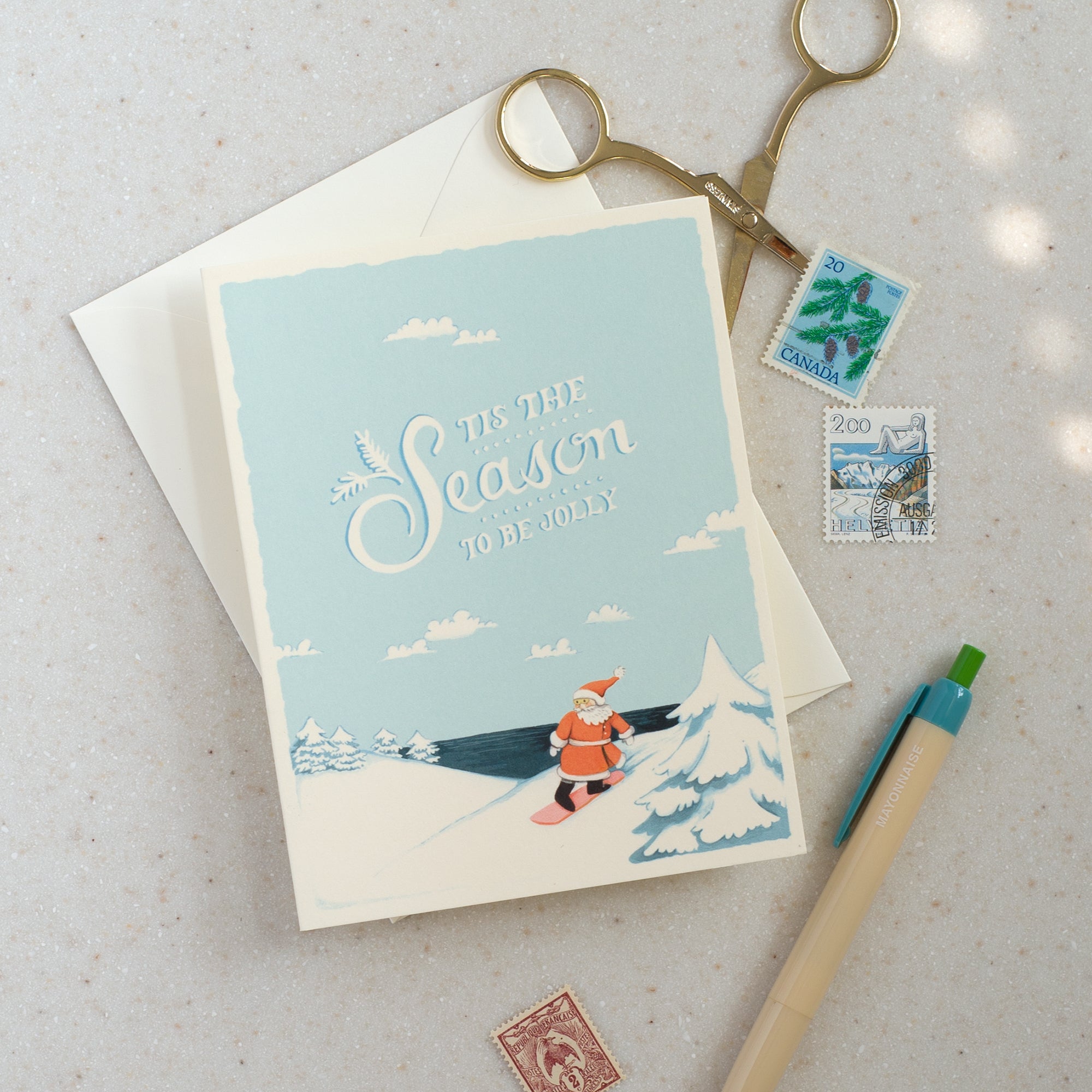 Snowboarding Santa Greeting Card | JooJoo Paper