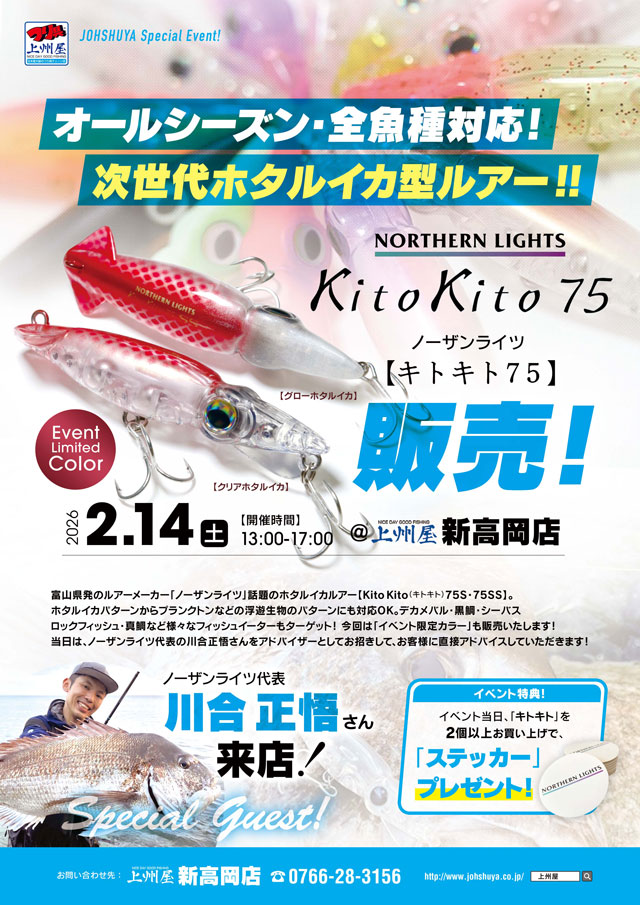 新高岡店】次世代型ホタルイカ型ルアー、ノーザンライツ「キトキト75