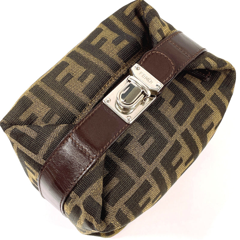 FENDI Pouch Vanity bag Zucca canvas/leather Brown Women Second