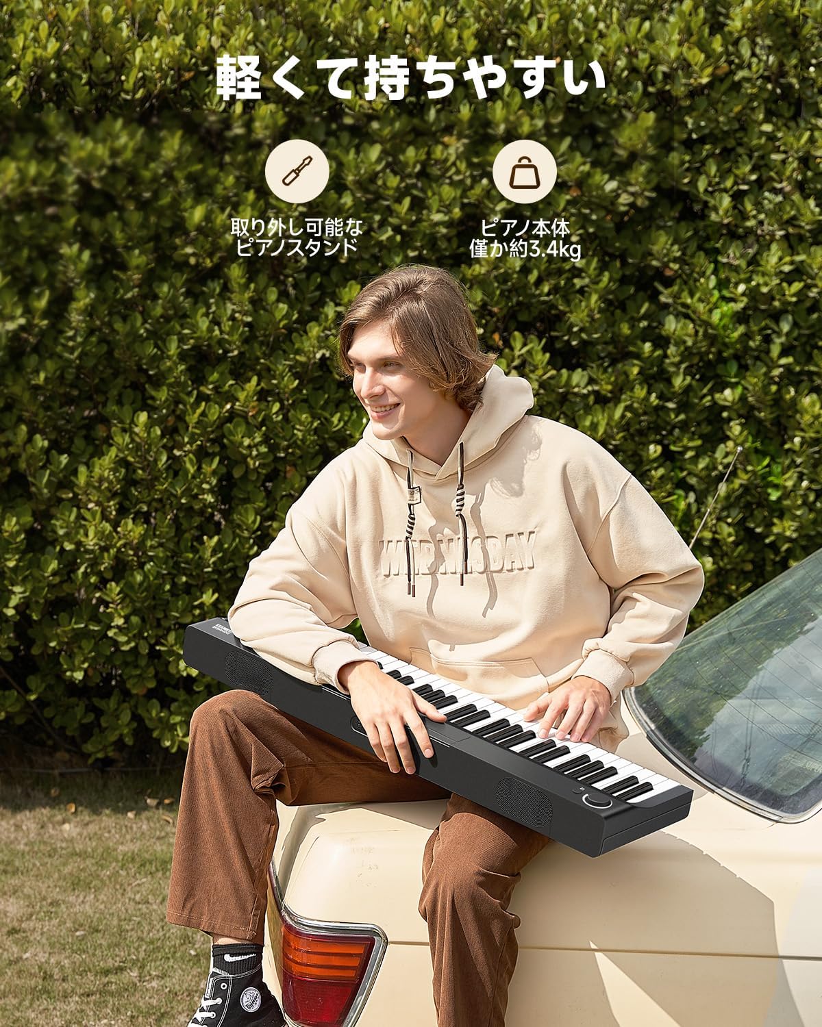 DK-10S 61鍵 電子キーボード ピアノ 光る鍵盤 500音色 300リズム 軽量