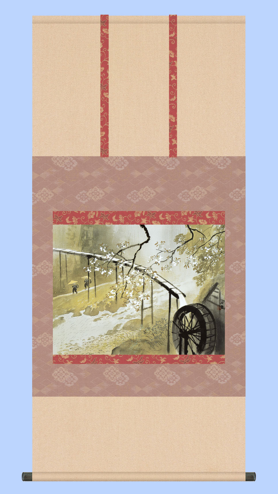 複製/川合玉堂/湖畔晩帰/山水図/工芸品/リトグラフ/掛軸☆宝船☆AK-297