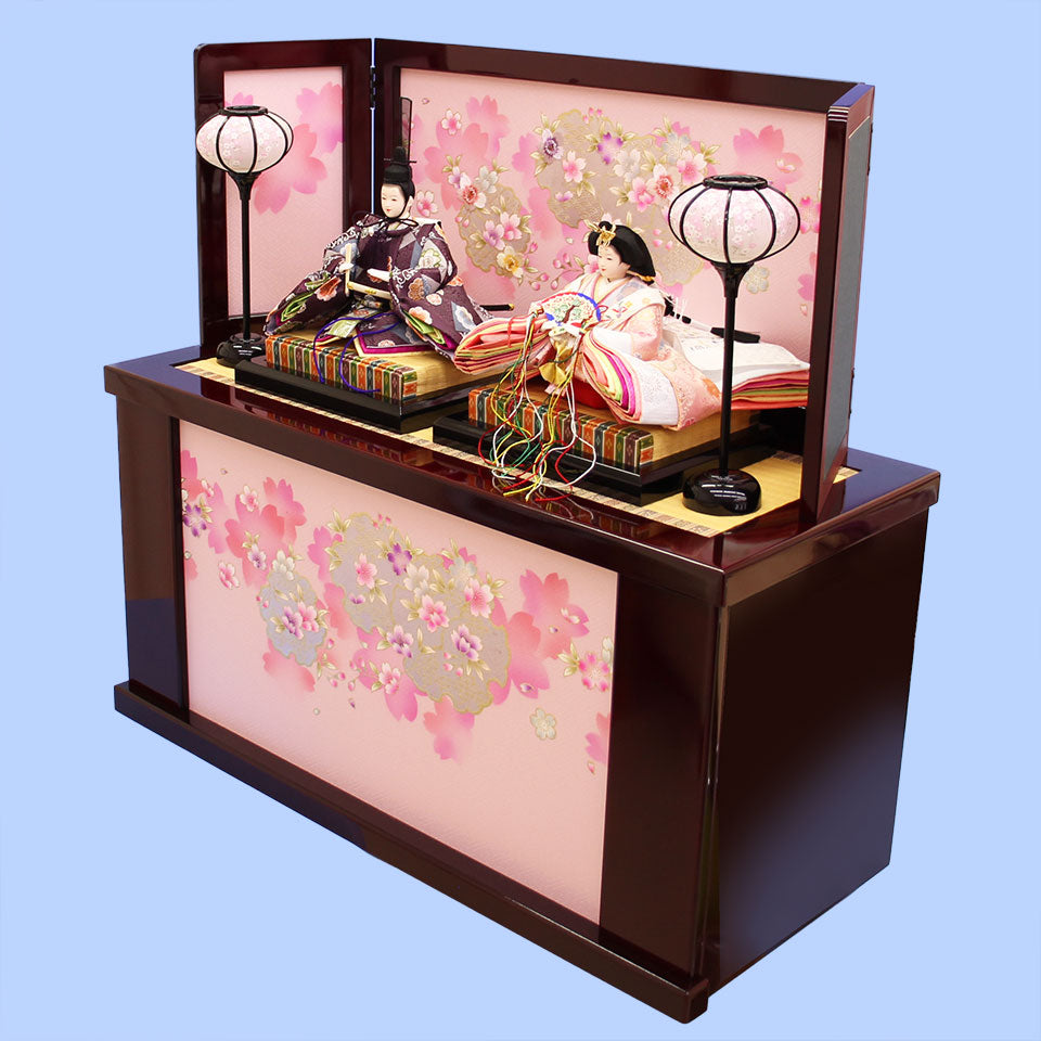 雛人形収納飾り 幅80cm三五二人 雪輪桜薄型（お人形と雪洞が変更になり