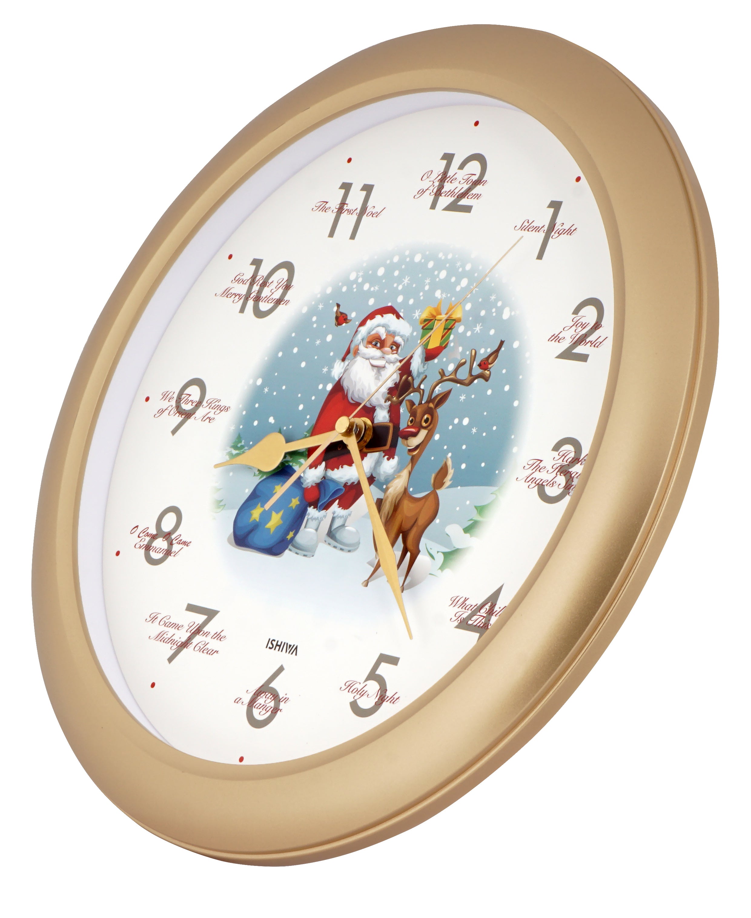 JUSTIME 素敵な 14 インチ クリスマス メロディー 壁掛け時計 - サンタ