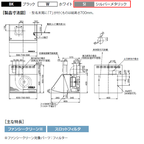 BDR-3HL-7517 SI｜富士工業株式会社○レンジフード スタンダード