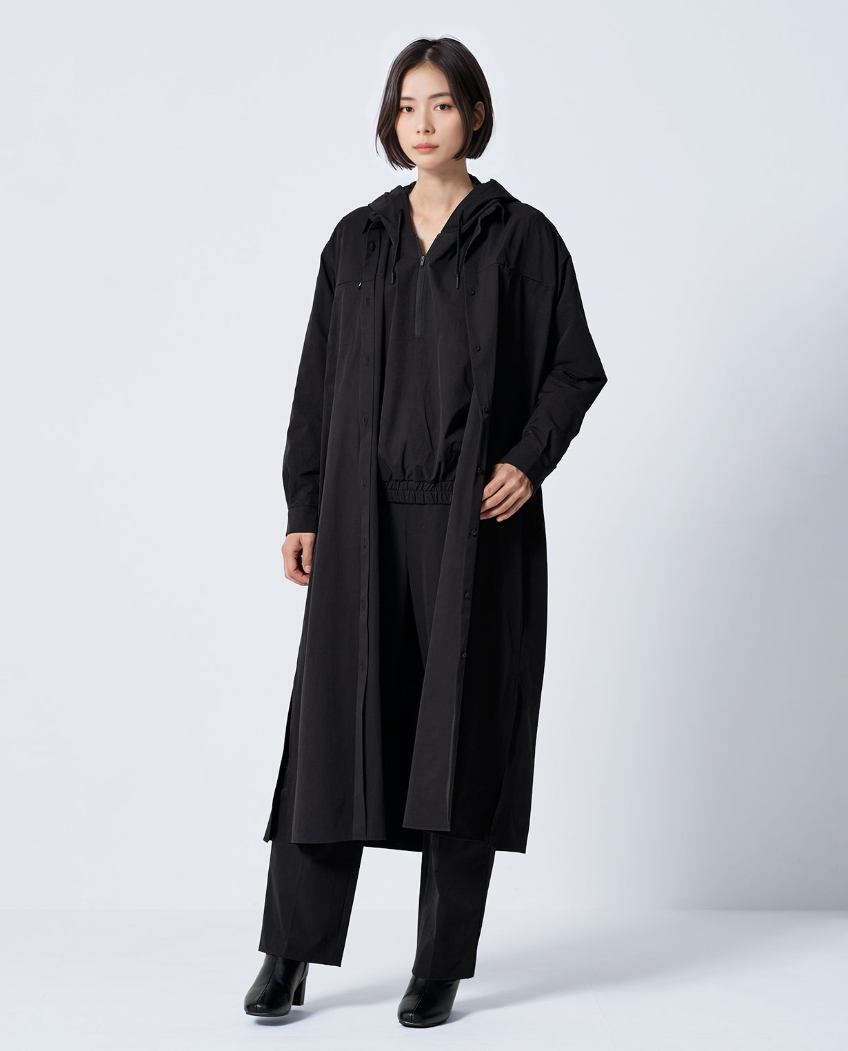 0205_L ヴィンテージストレッチシャツワンピース (ブラック) – K-3B