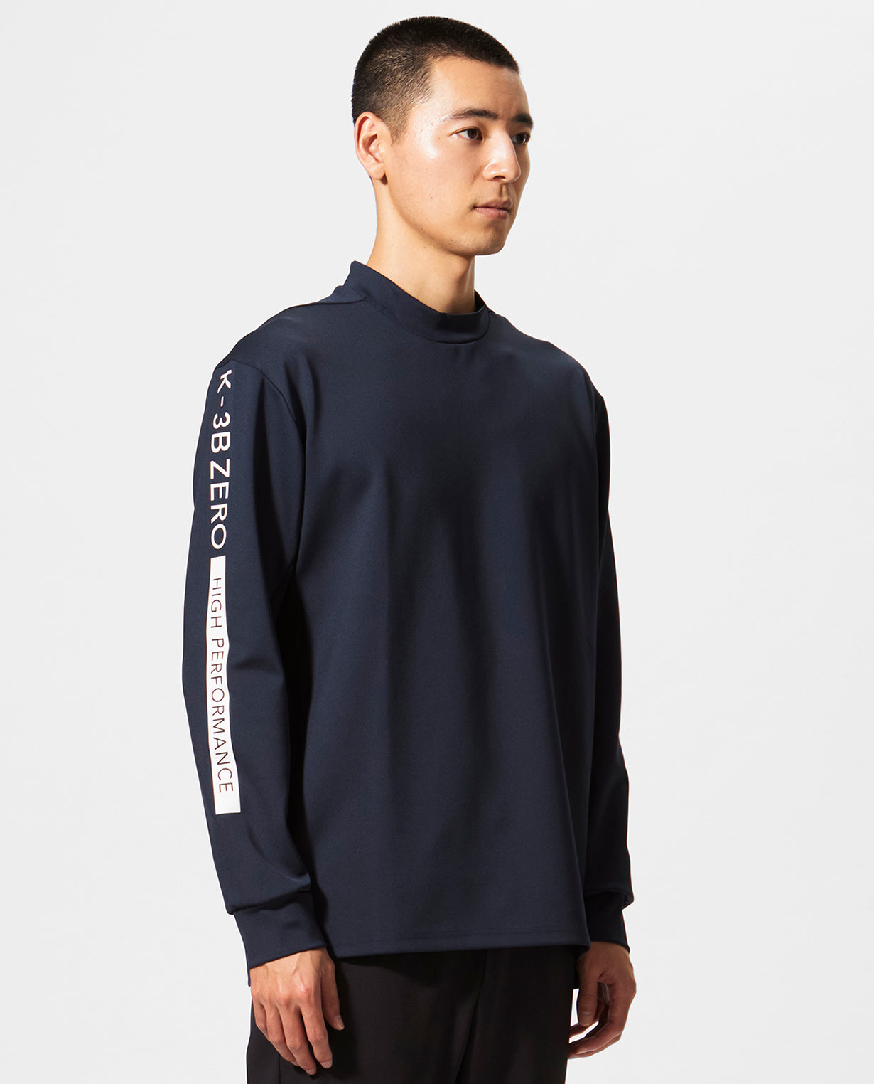 0_305_DG ”2D ダンボールニット” 長袖切替モックネック (カーボン