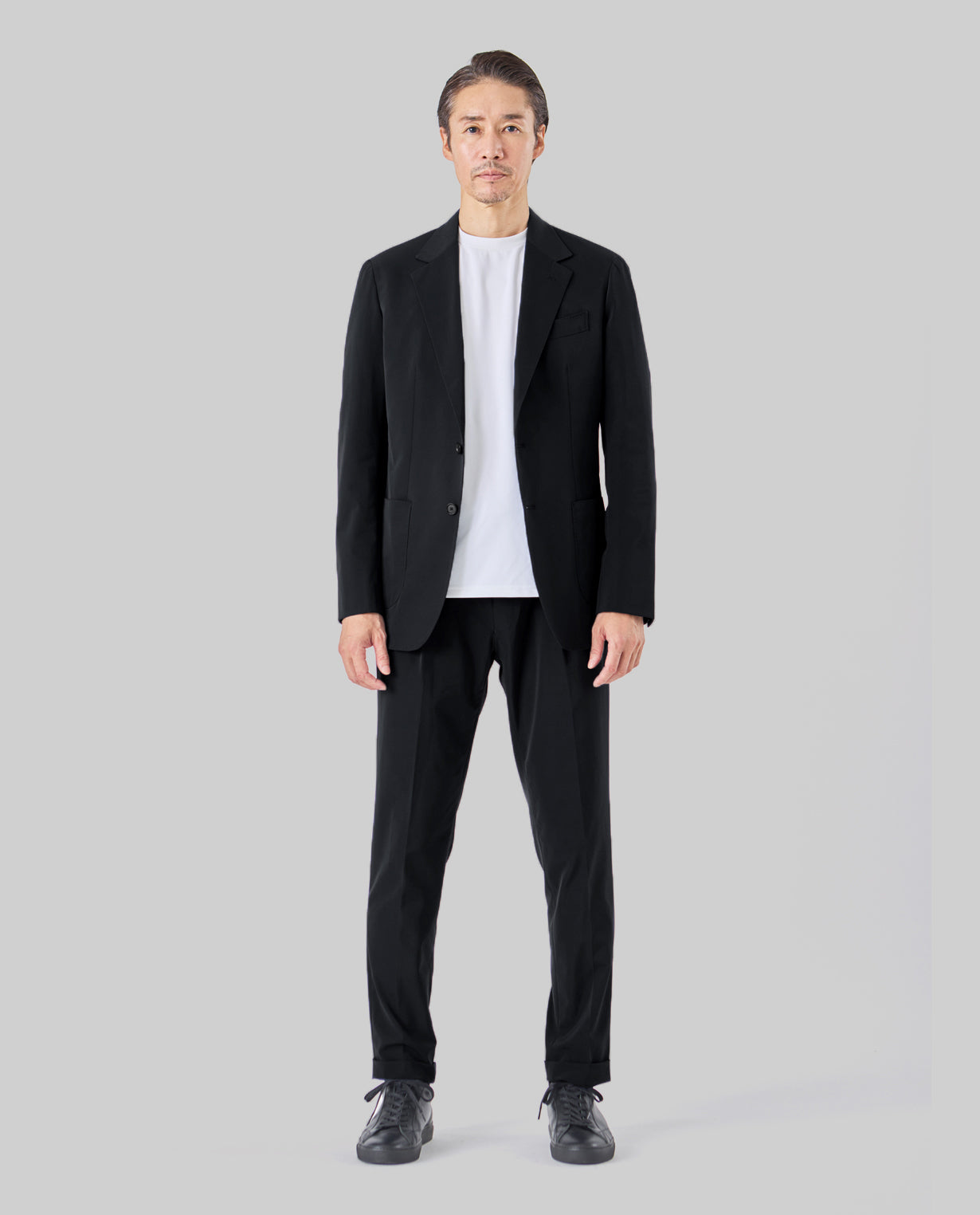 009_X（布帛） RICH NYLON JAPAN MADEテーラードジャケット (ブラック