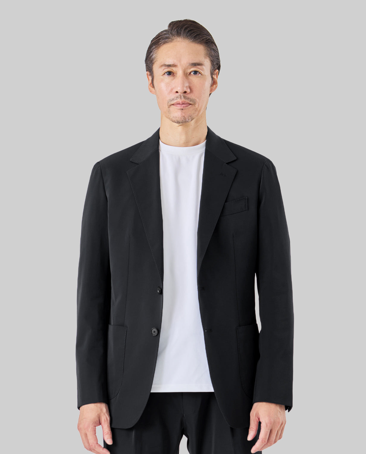 009_X（布帛） RICH NYLON JAPAN MADEテーラードジャケット (ブラック