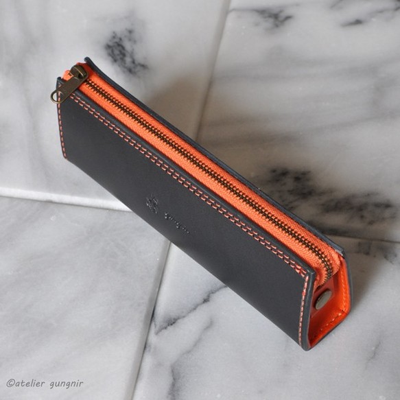 シンプルなファスナーペンケース イタリアンレザー カラーオーダーメイド