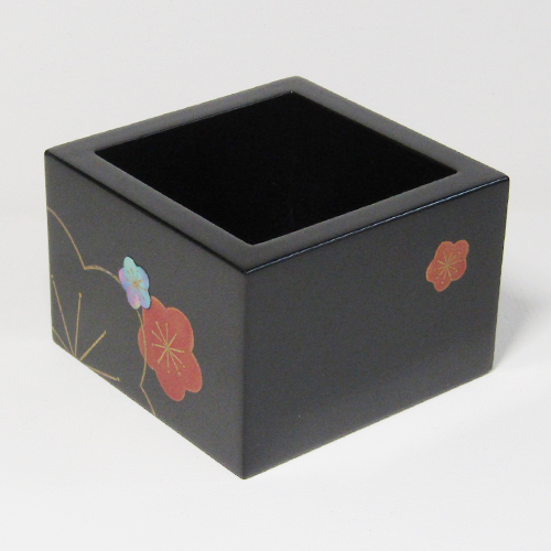輪島塗 一合枡 -梅の蒔絵仕上げ- [黒色] 螺鈿(ラデン)入り｜輪島市の