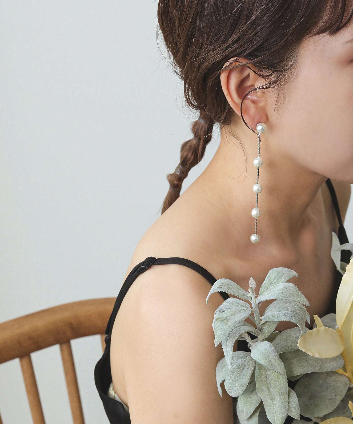 5連 パール ロング ピアス