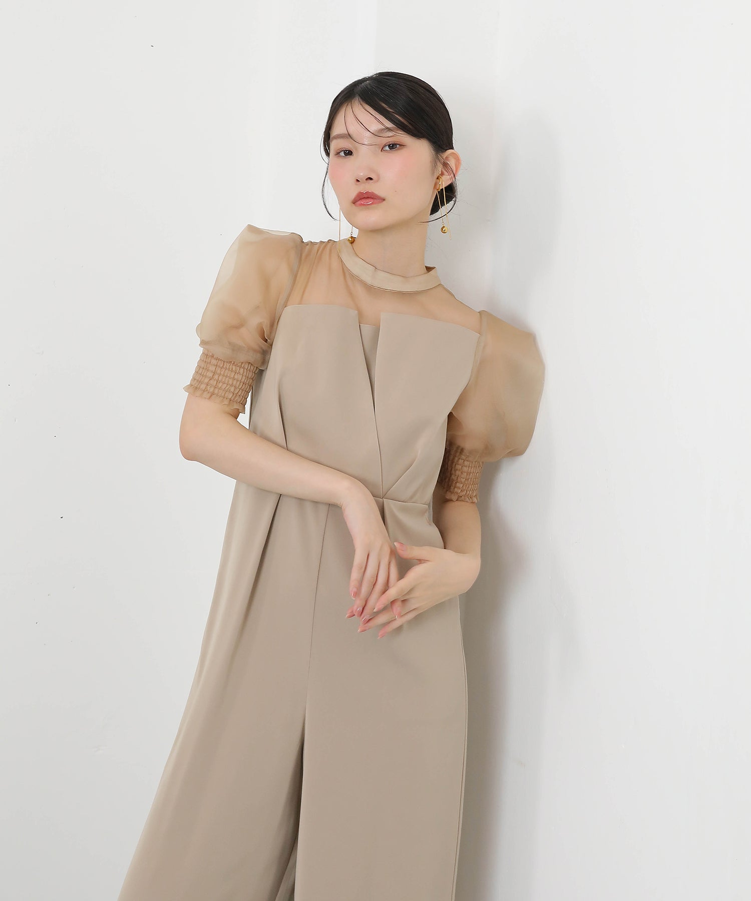 シアーボックススリーブ オケージョン パンツドレス 結婚式ドレス