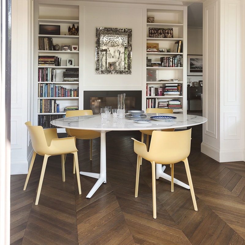 ムルティプロXLオーバル（マーブルホワイトトップ/ホワイト脚