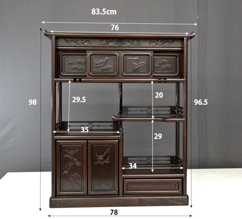 飾り棚: 花梨 筆返し6枚戸3尺棚 no.8613 / 唐木家具OSAKA