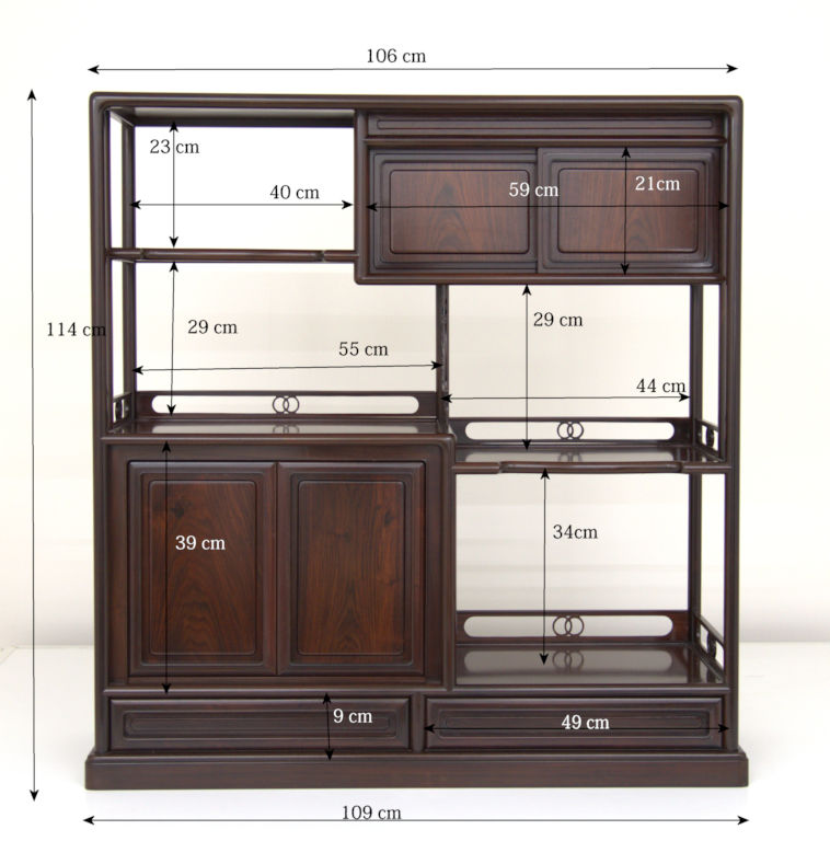 飾り棚: 紫檀隅丸4枚戸彫3.8尺棚 No.3001B / 唐木家具OSAKA