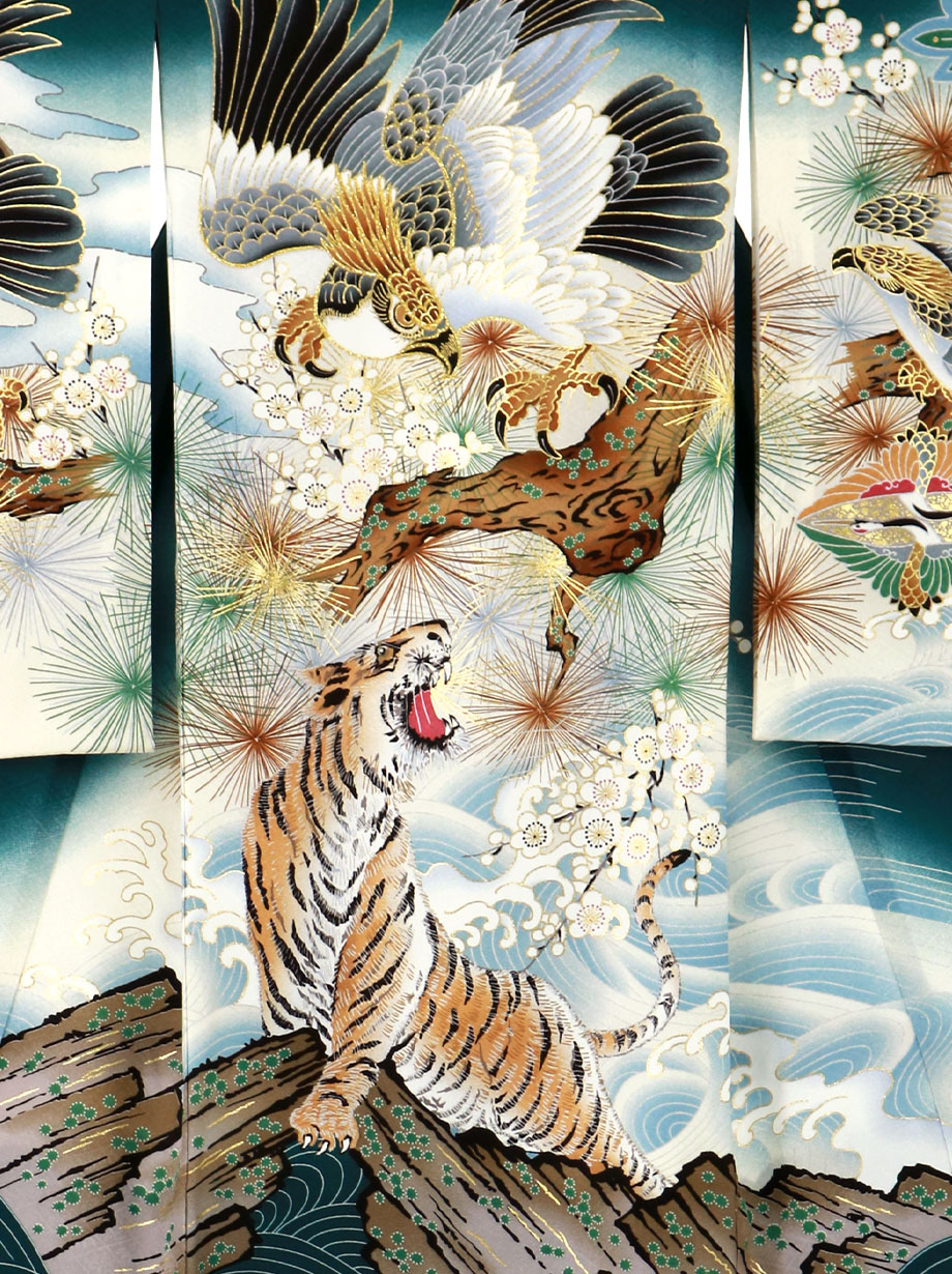 お宮参り産着レンタル／緑地に鷹と虎の祝い着／男児 | お宮参りの産着