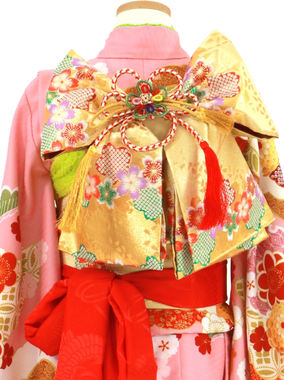ピンク地に牡丹と扇の着物／七五三・七歳女の子 | 宅配着物レンタルの