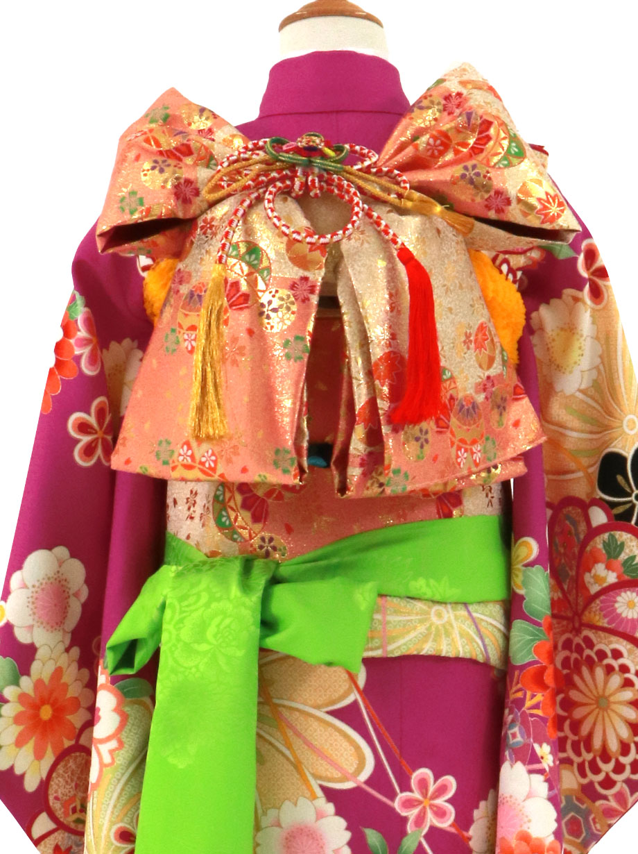 赤紫地に菊や梅の着物／七五三・七歳女の子 | 宅配着物レンタルの京都