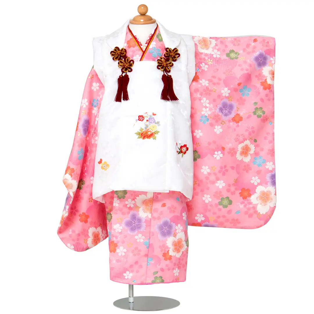 ピンク地に撫子と桜の被布コートセット／七五三・三歳女の子* | 宅配