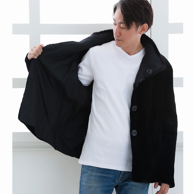 毛皮コート メンズ ミンク ファーコート シルク リバーシブルファー