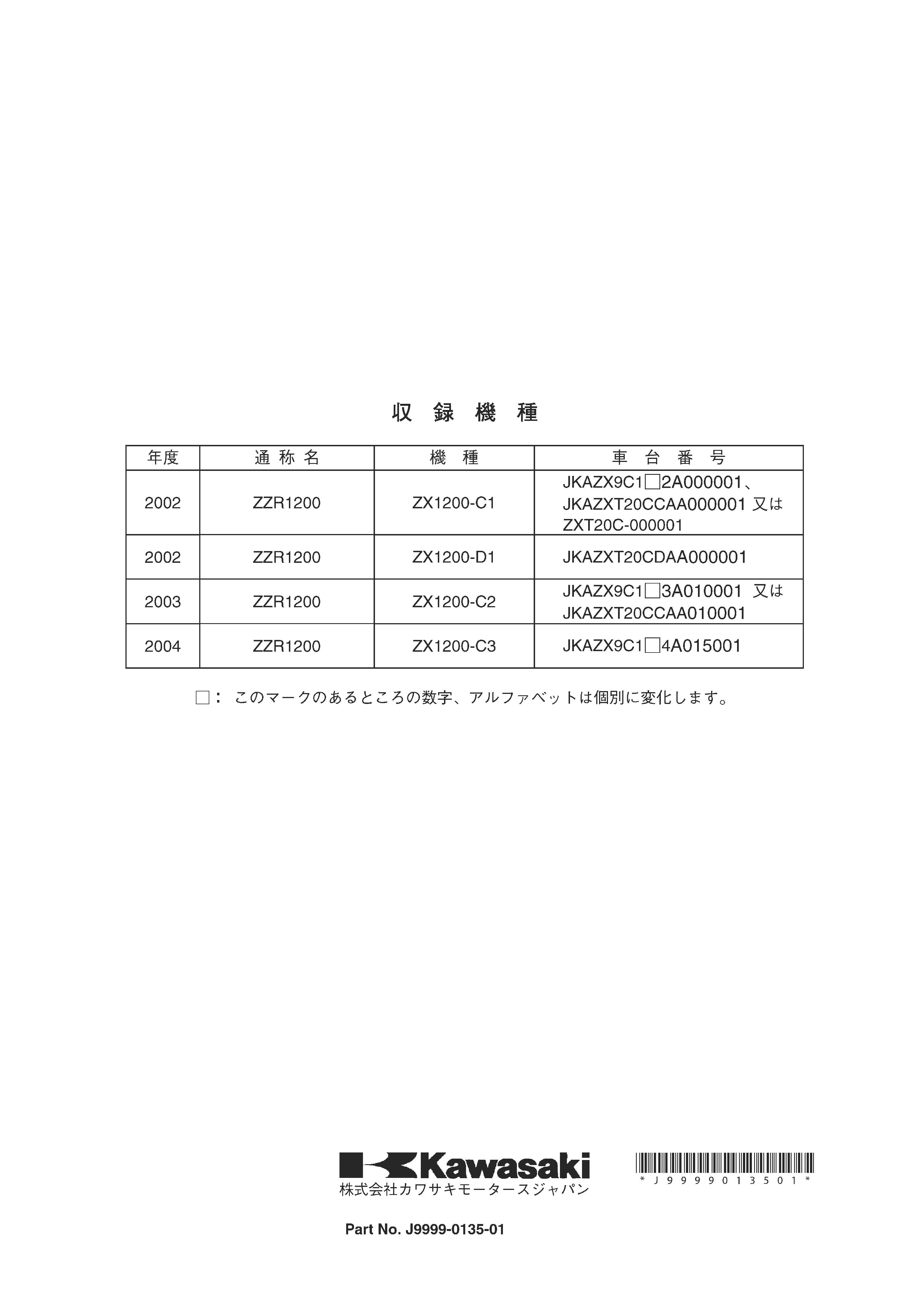 カワサキパーツ/ウエア＆グッズオンラインショップZZR1200 04ｻｰﾋﾞｽ
