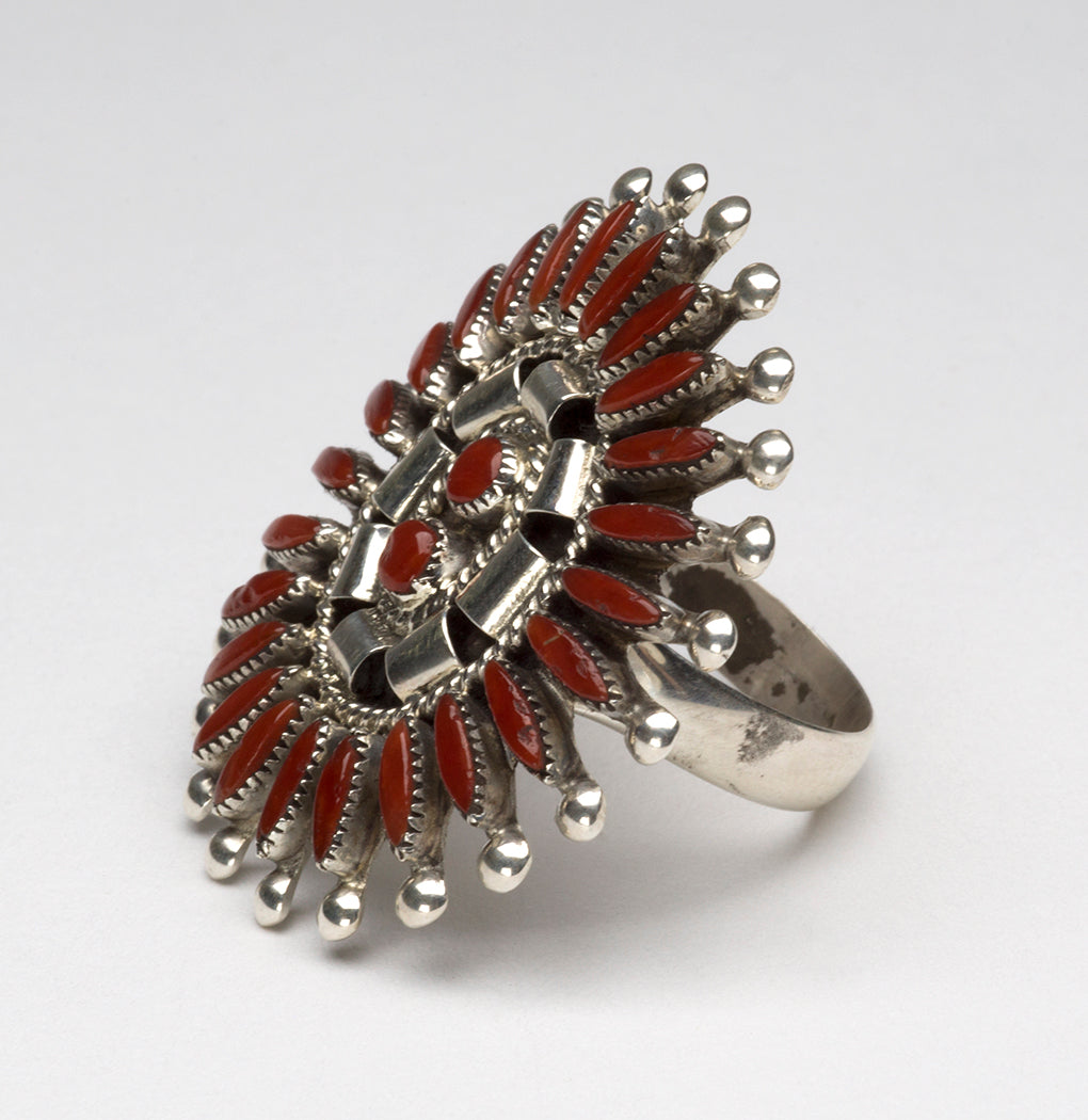 Dynamic Red Coral Petit Point Ring – Keshi The Zuni Connection