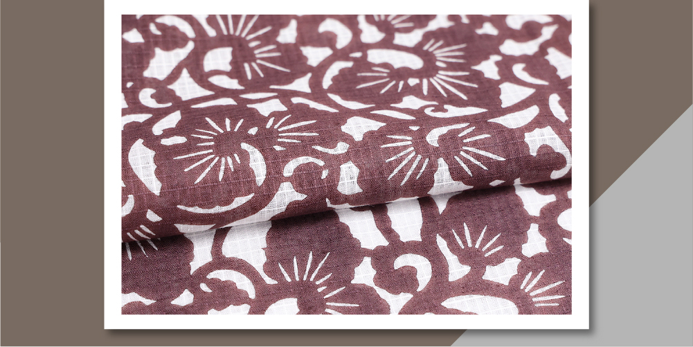 綿麻着物 紅梅 紺仁 越後型染 蔦 赤茶