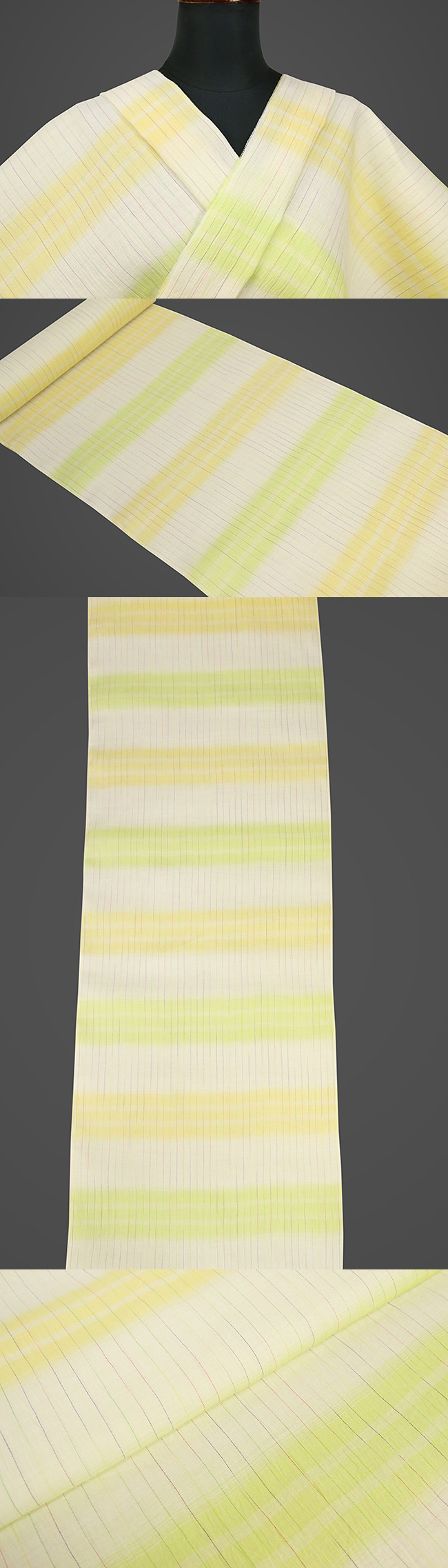 本麻 夏着物 近江ちぢみ 楊柳 召しませ花 ストライプ 黄色